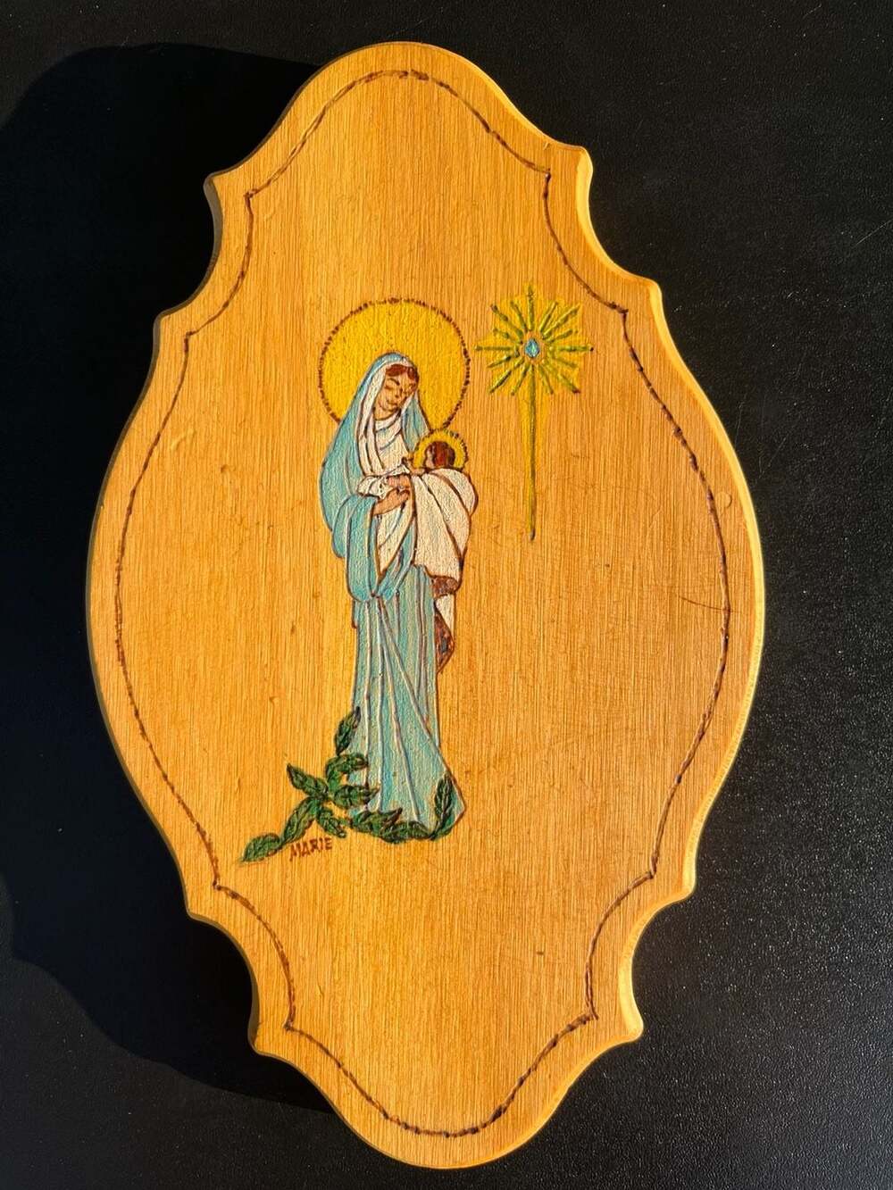 Vintage Hand-Painted Wooden Wall Plaque